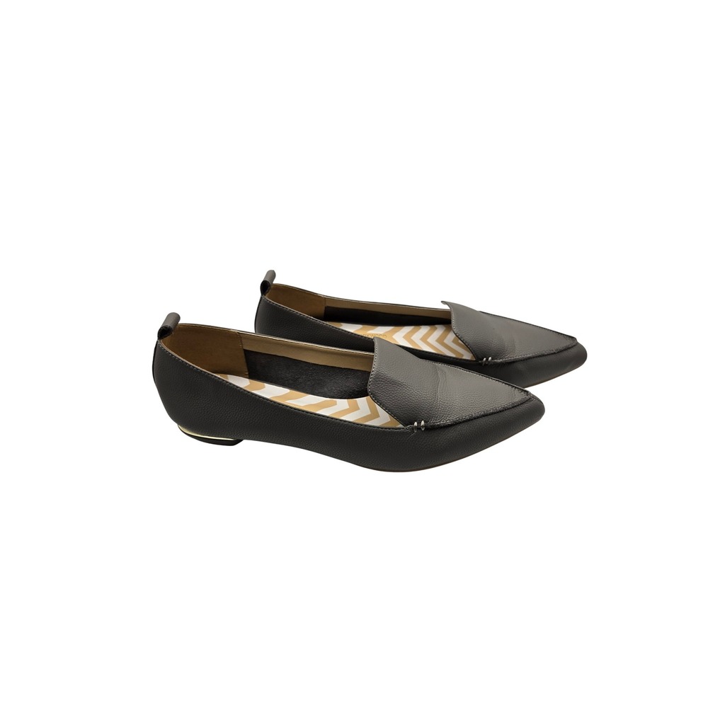 Nicholas Kirkwood Loafers Womens 42 Beya Charcoal Grey Pebbled Leather Gold EUC